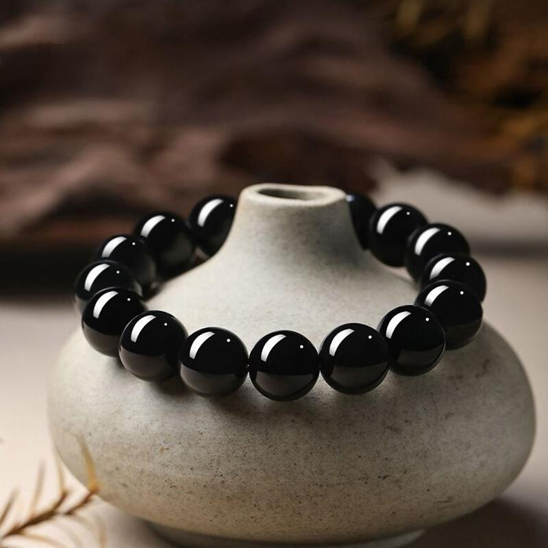 Black Obsidian Bead Bracelet - Handcrafted