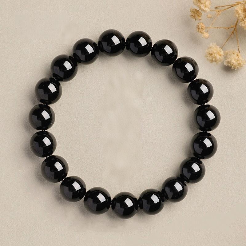 Black Obsidian Bead Bracelet - Handcrafted